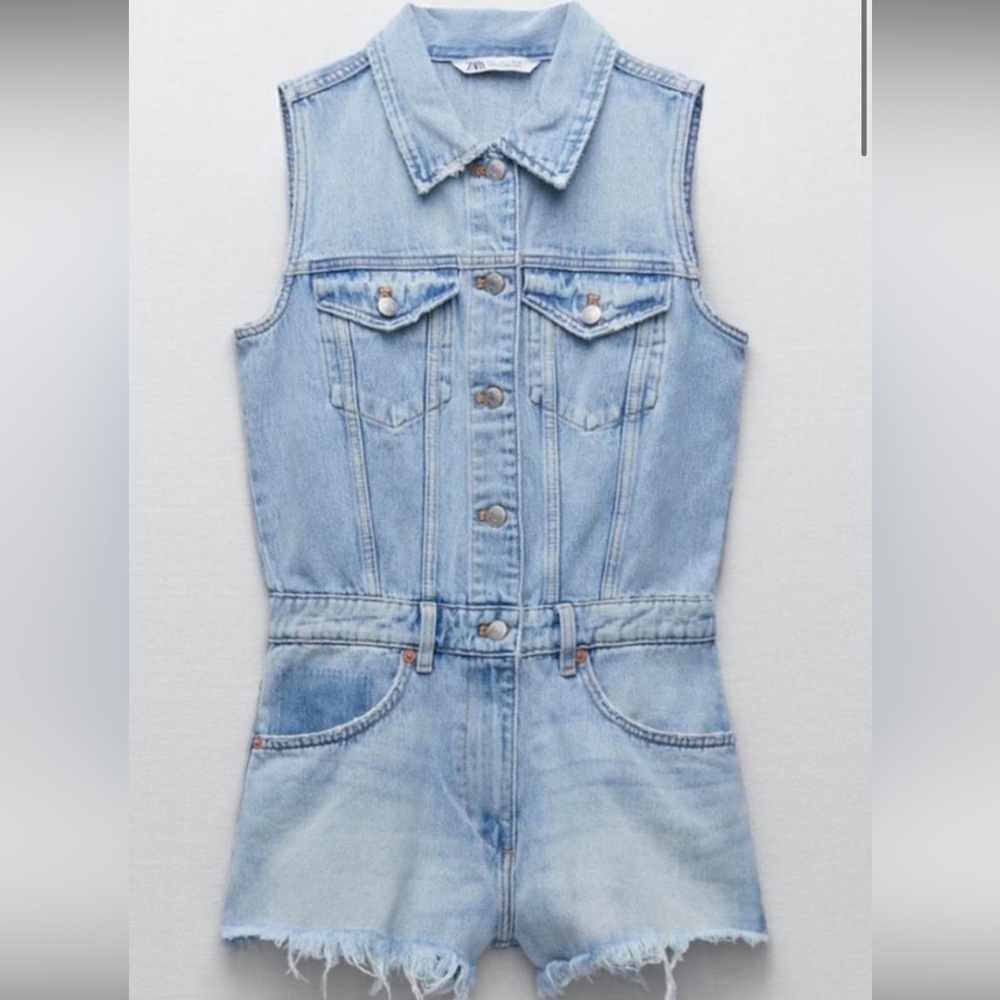 ZARA SIZE S BLUE DENIM ROMPER worn once